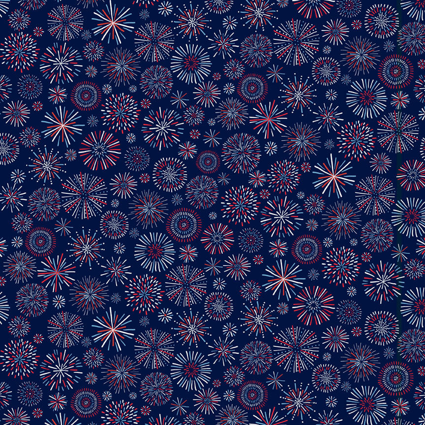 Fabric P & B Textiles Dark Blue Fireworks Patriotic Minis by the Quarter Yard PMIN6057-DB