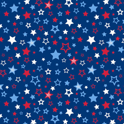 Fabric P & B Textiles Dark Blue Tossed Stars Patriotic Minis by the Quarter Yard PMIN6046-DB