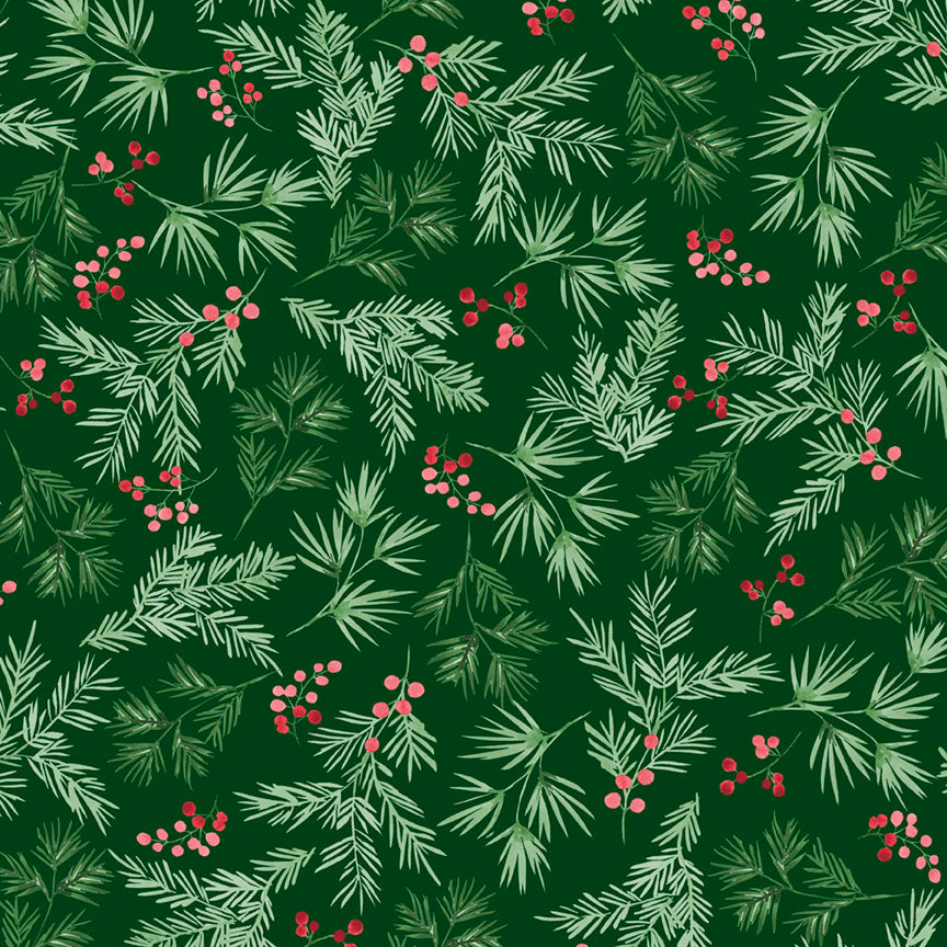 Fabric P & B Textiles Dark Green Berry and Pine First Frost 108" Wide Back by the Quarter Yard 6299-DG