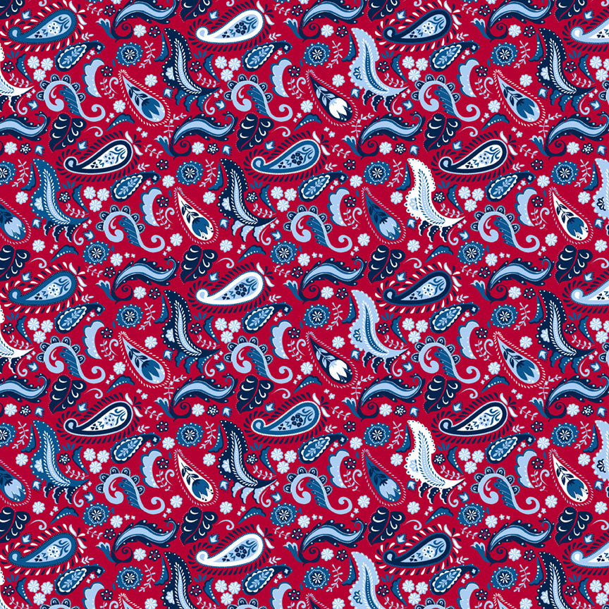 Fabric P & B Textiles Dark Red Patriotic Paisley Patriotic Minis by the Quarter Yard PMIN6056-DR