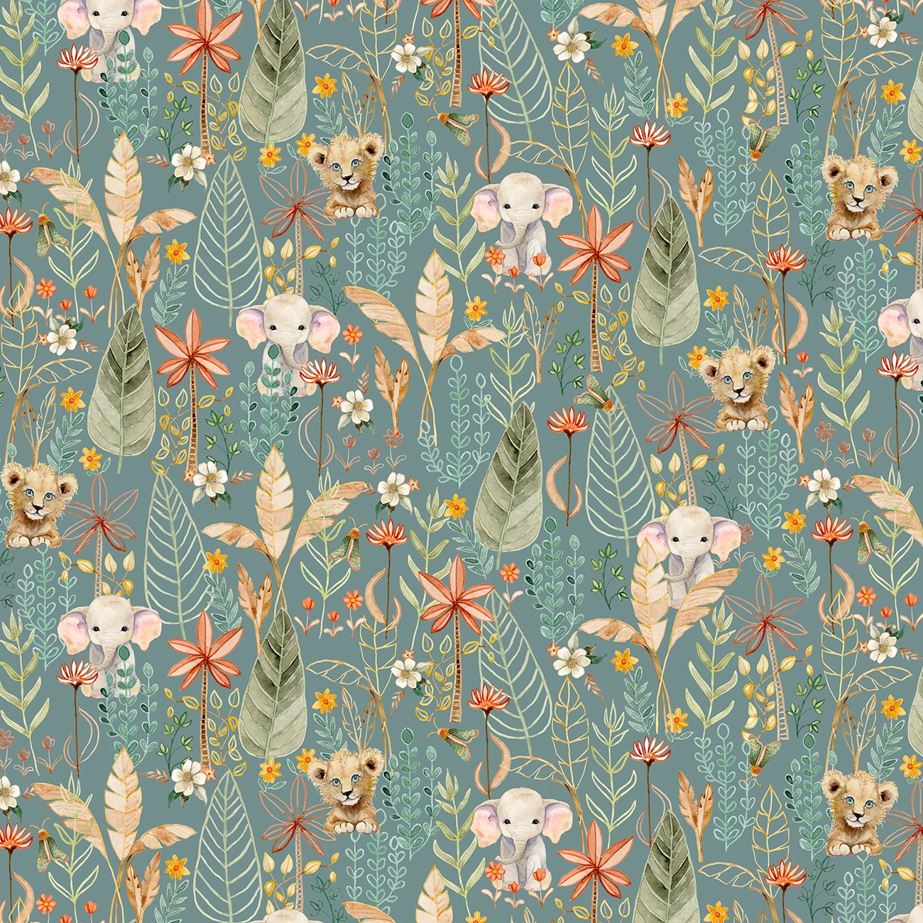 Fabric P & B Textiles Dark Teal Packed Animal Allover Mini Menagerie by the Quarter Yard MMEN6118-DT