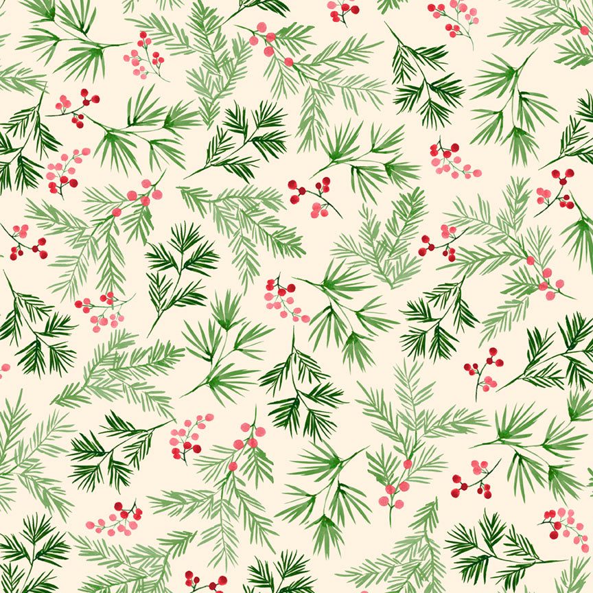 Fabric P & B Textiles Ecru Berry and Pine First Frost 108" Wide Back by the Quarter Yard 6299-E