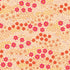 A repeating retro floral pattern featuring pink and orange flowers, orange circles, orange stars, and orange triangles on a warm cream background.