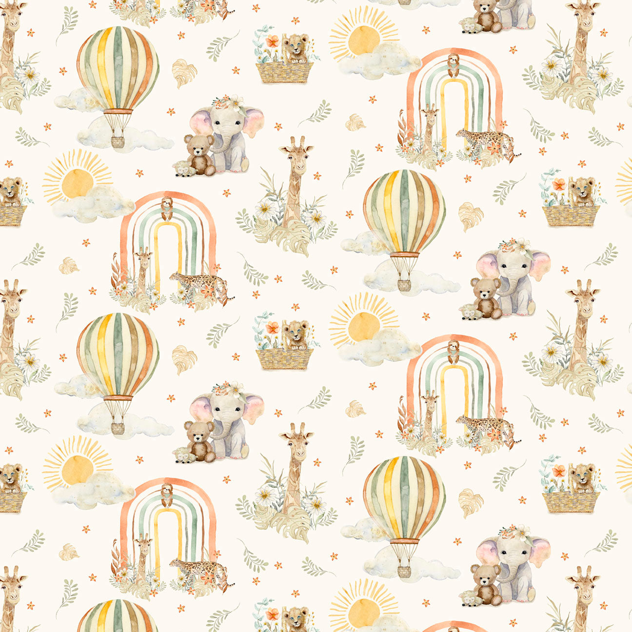 Fabric P & B Textiles Ecru Wild Animal Allover Mini Menagerie by the Quarter Yard MMEN6117-E