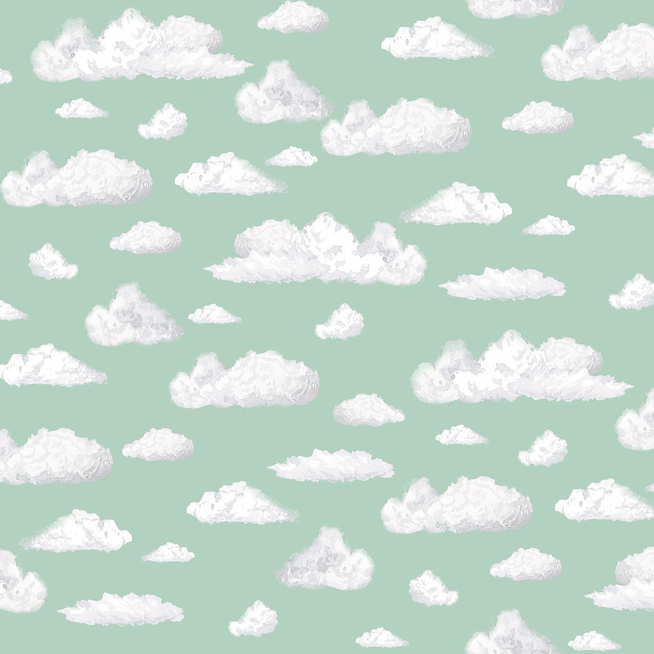Fabric P & B Textiles Green Passing Clouds Let's Go On An Adventure by the Quarter Yard LGOA5937-G