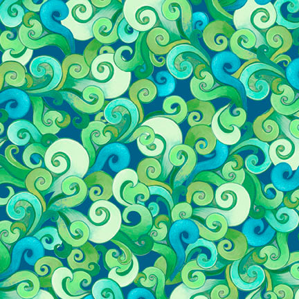 Fabric P & B Textiles Green Swirly Allover Pondside Pals by the Quarter Yard POND-6038-GMU
