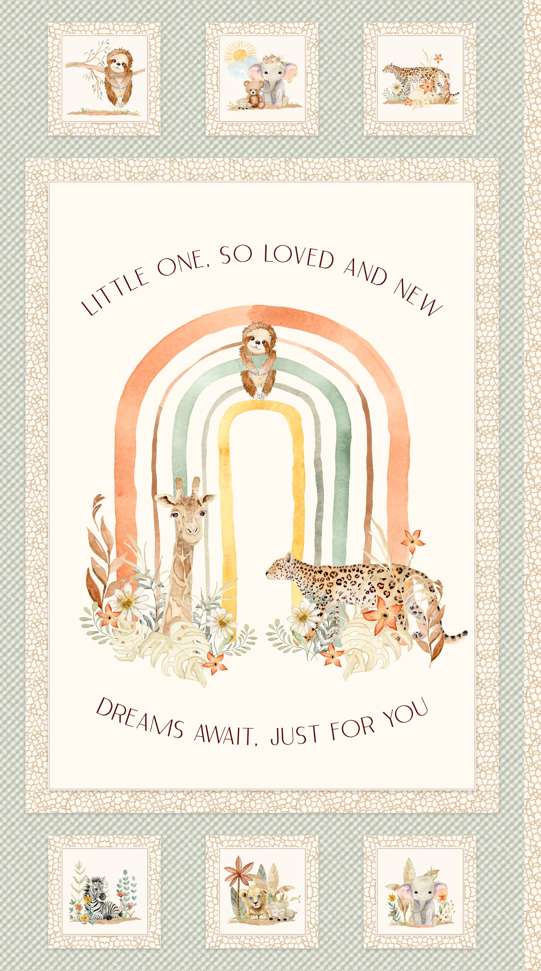 Fabric P & B Textiles Jungle Animals Mini Menagerie Quilting Panel MMEN6115-PA