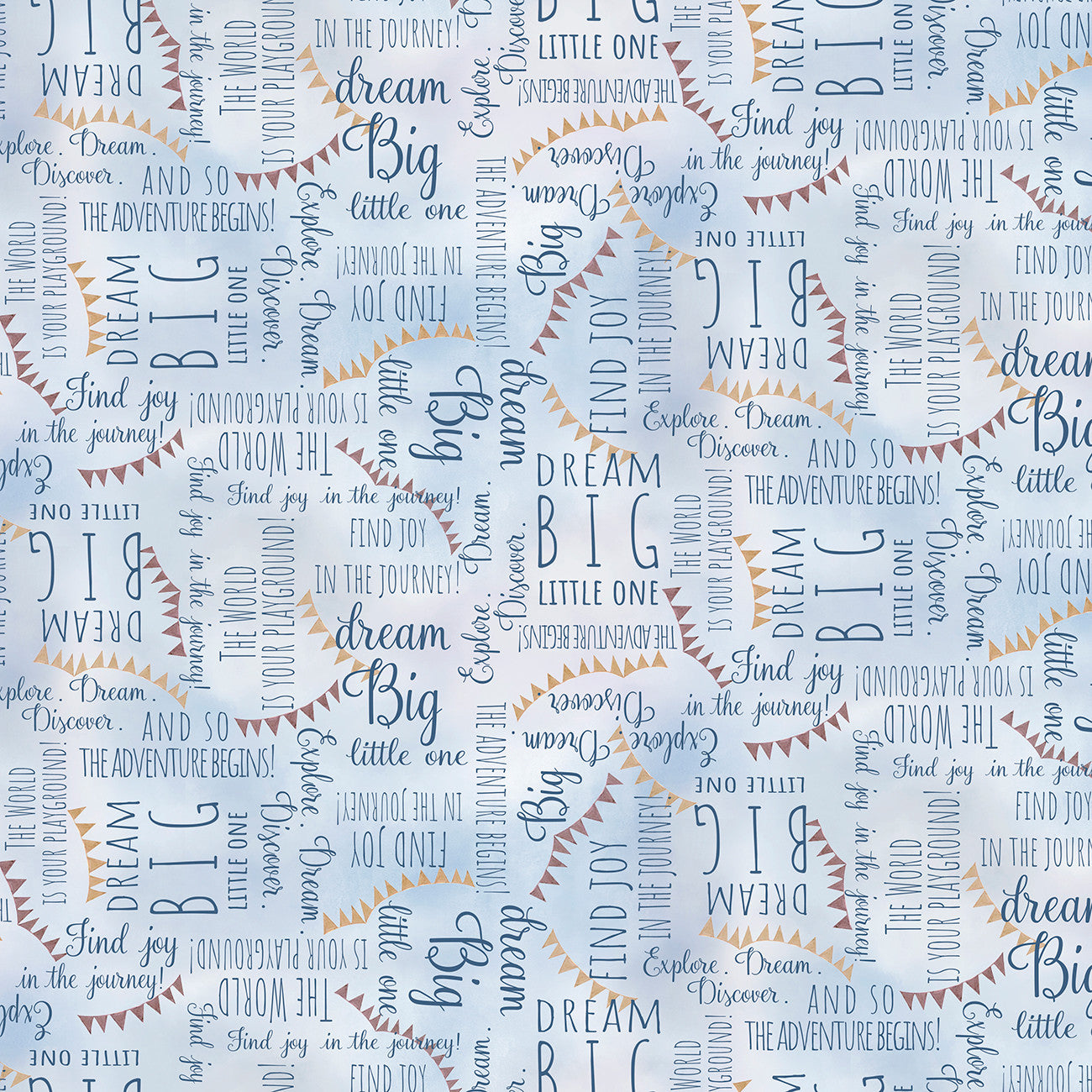 Fabric P & B Textiles Light Blue 4-Way Phrases Let's Go On An Adventure by the Quarter Yard LGOA-5936-LB