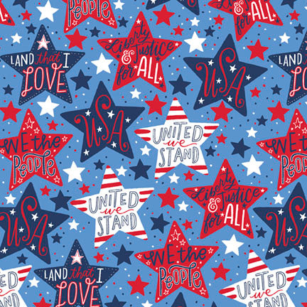 Fabric P & B Textiles Light Blue America Stars Patriotic Minis by the Quarter Yard PMIN6054-LB