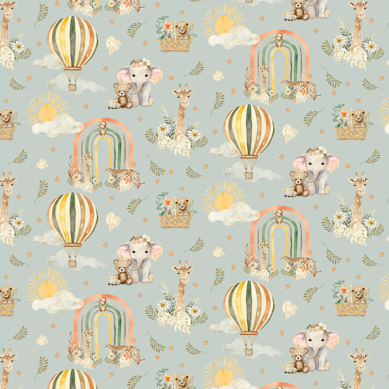 Fabric P & B Textiles Light Teal Wild Animal Allover Mini Menagerie by the Quarter Yard MMEN6117-LT