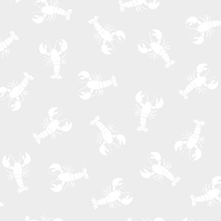 A repeating pattern of white lobsters on a light gray background.