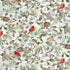 Patterned fabric with birds, flowers, and leaves on a white background