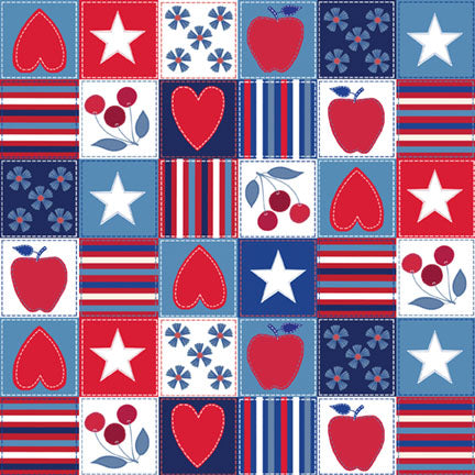 Fabric P & B Textiles Multi Patriotic Patchwork Patriotic Minis by the Quarter Yard PMIN6051-MU