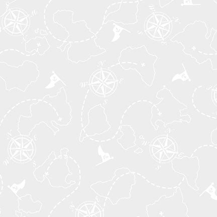 A light gray repeating pattern featuring white line drawings of compass roses, treasure maps, anchors, and nautical elements.