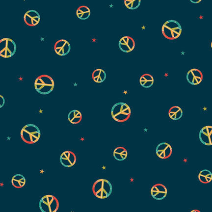 Fabric P & B Textiles Navy Peace Sign Toss Peace, Love, Pickleball by the Quarter Yard PLPI-6028-N