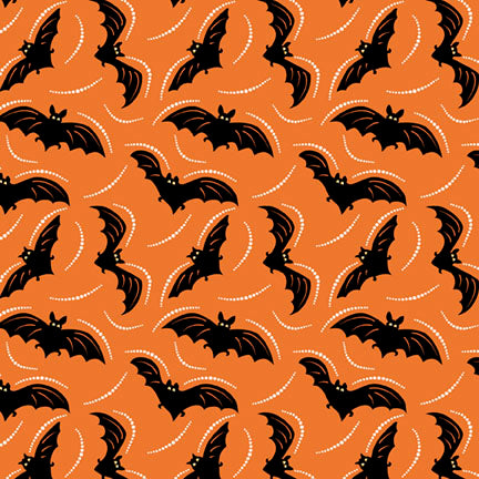 Fabric P & B Textiles Orange Batty Toss Midnight Masquerade by the Quarter Yard 6263-O