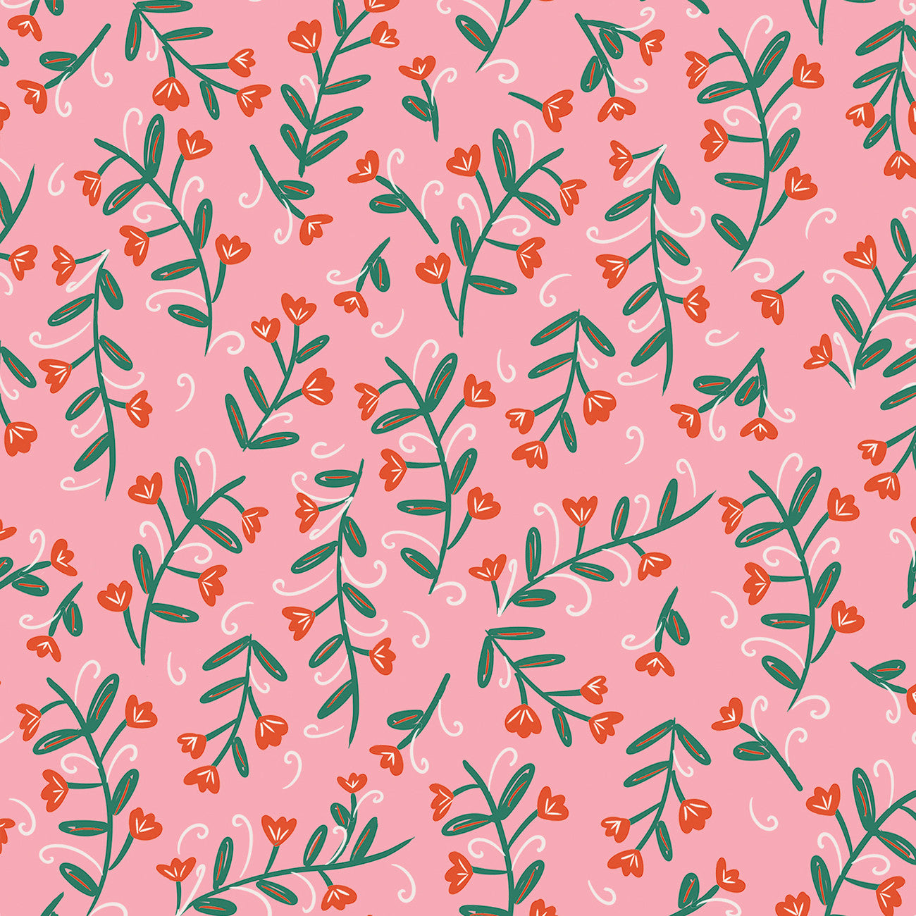 Fabric P & B Textiles Pink Floral Vine Things with Wings by the Quarter Yard TWWI6001-P