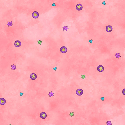 Fabric P & B Textiles Pink Icon Toss Pondside Pals by the Quarter Yard POND-6041-P