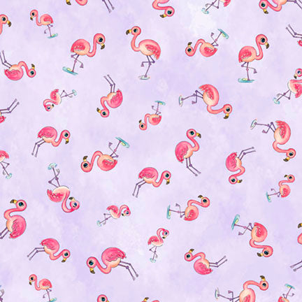 Fabric P & B Textiles Pink Tossed Flamingos Pondside Pals by the Quarter Yard POND-6037-C