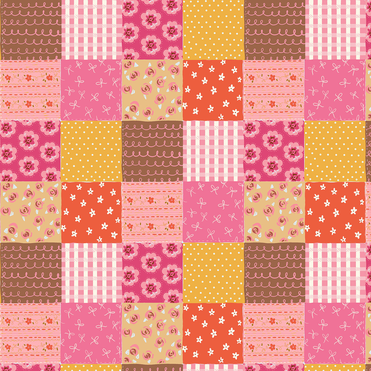 Fabric P & B Textiles Pink Yellow Patterned Patchwork Things with Wings by the Quarter Yard TWWI6000-PY