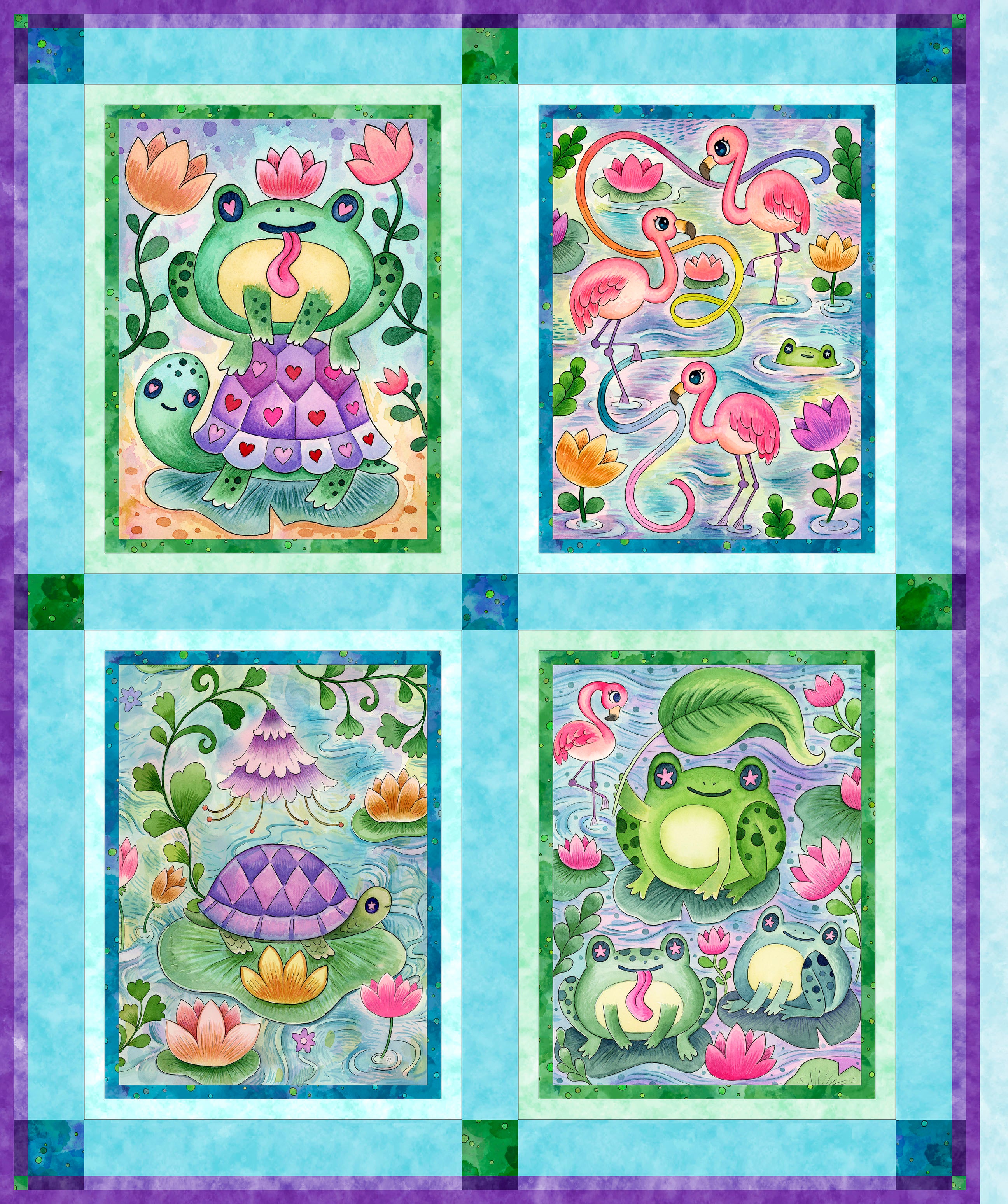 Fabric P & B Textiles Pondside Pals Quilting Panel POND-6034-PA