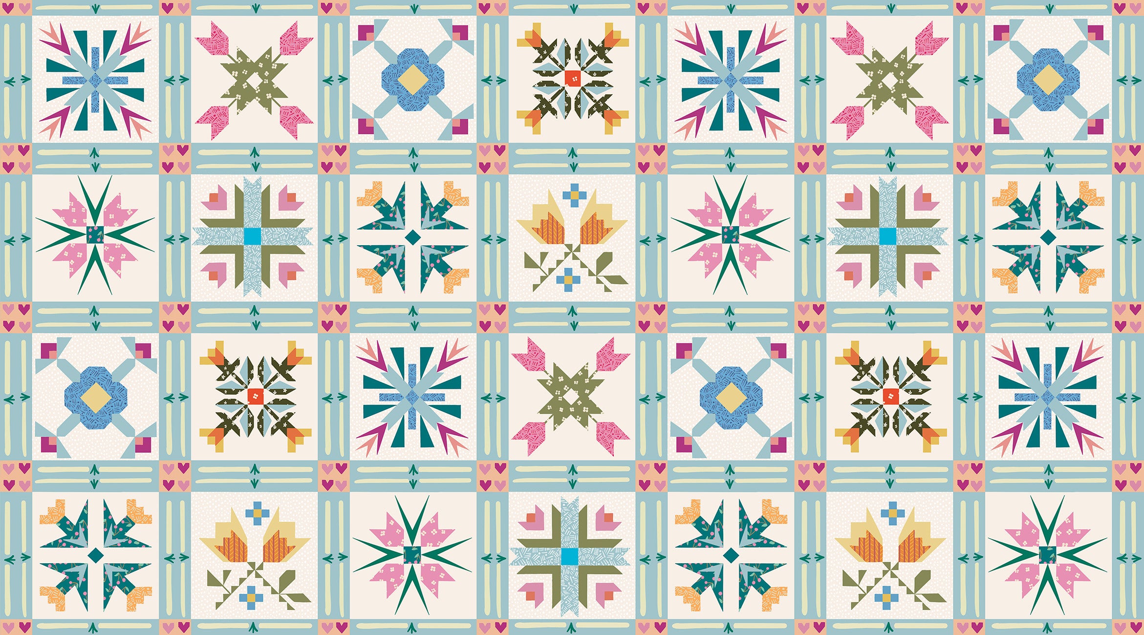 Fabric P & B Textiles Quilt Blocks Things with Wings by the Quarter Yard TWWI5999-MU