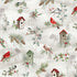 Pattern of birds, birdhouses, and winter elements on a light background