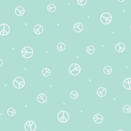 Fabric P & B Textiles Teal Peace Sign Toss Peace, Love, Pickleball by the Quarter Yard PLPI-6028-M