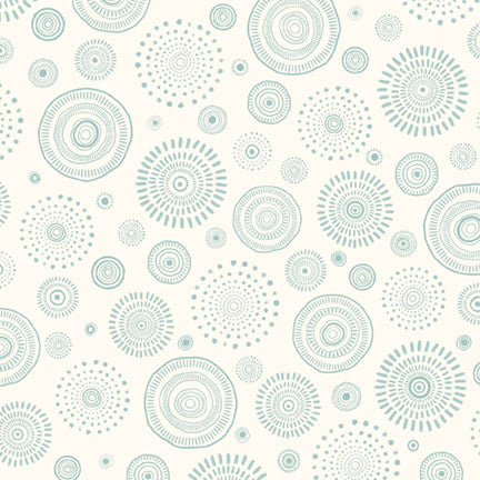 Fabric P & B Textiles Teal Tossed Geo Wheels Mini Menagerie by the Quarter Yard MMEN6121-ET