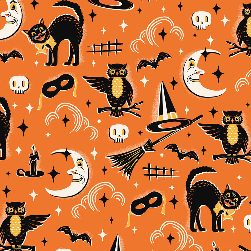 Fabric P & B Textiles Vintage Halloween Allover Midnight Masquerade by the Quarter Yard 6260-O