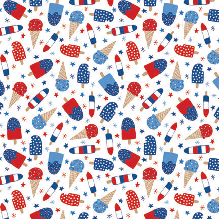 Fabric P & B Textiles White Americana Ice Cream Patriotic Minis by the Quarter Yard PMIN6061-W