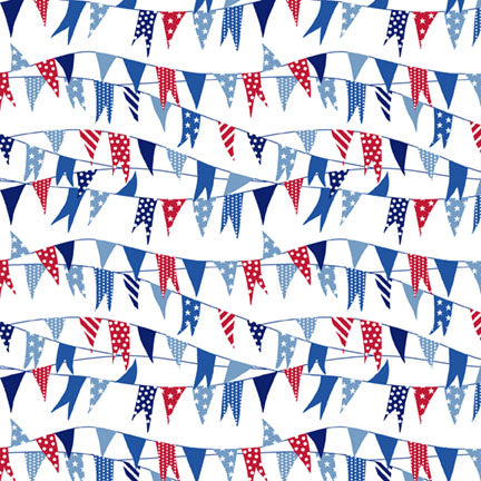Fabric P & B Textiles White Bunting Patriotic Minis by the Quarter Yard PMIN6044-W