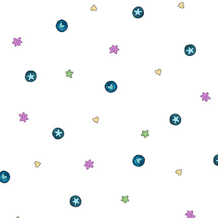 Fabric P & B Textiles White Icon Toss Pondside Pals by the Quarter Yard POND-6041-W