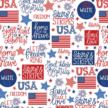 Fabric P & B Textiles White Patriotic Pride Patriotic Minis by the Quarter Yard PMIN6059-W