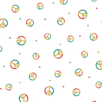 Fabric P & B Textiles White Peace Sign Toss Peace, Love, Pickleball by the Quarter Yard PLPI-6028-W