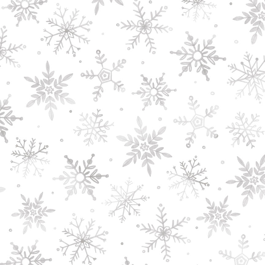 Fabric P & B Textiles White/Silver Snowflakes First Frost 108" Wide Back by the Quarter Yard 6298-WS