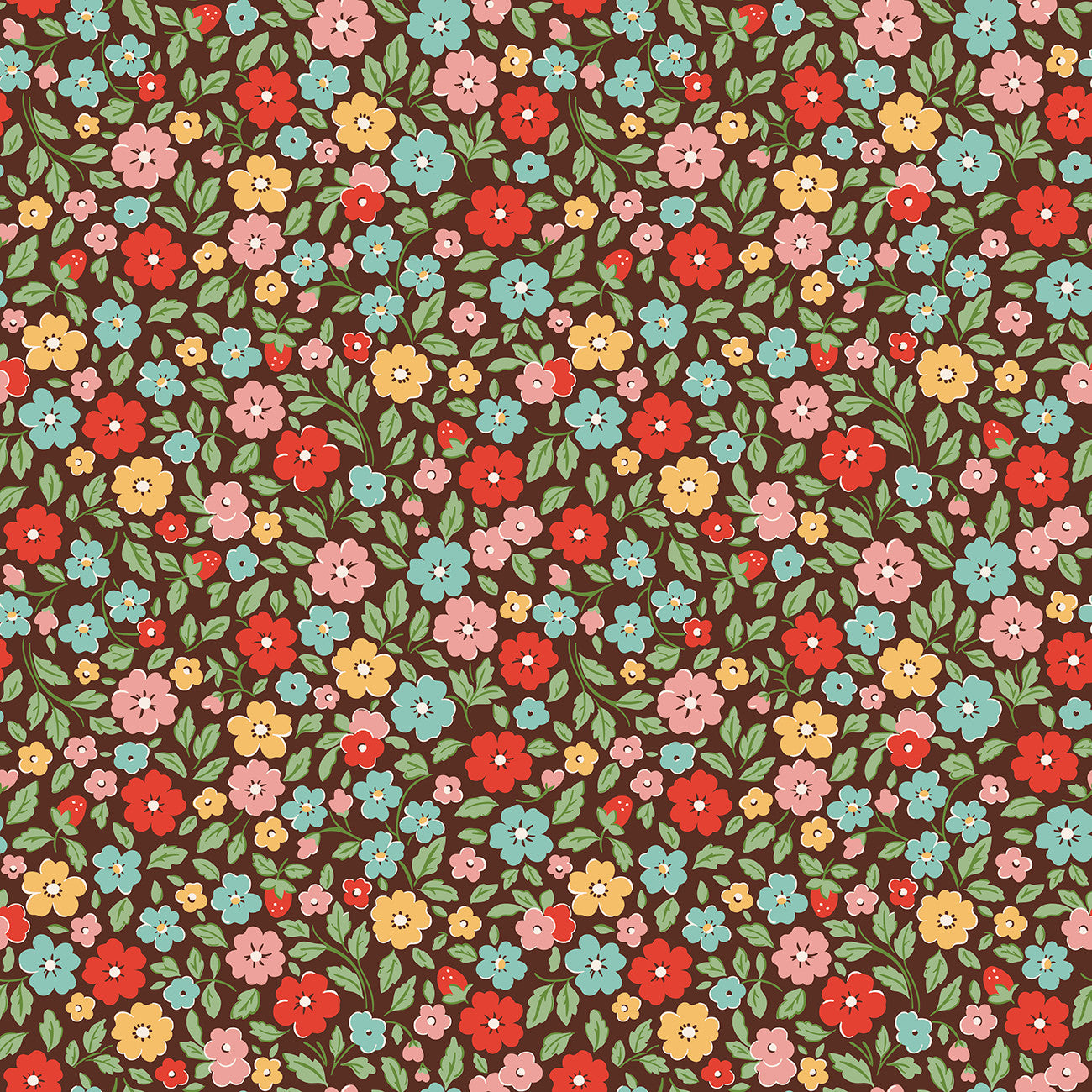 Fabric Poppie Cotton Brown Country Flowers Farmhouse Fancy by the Quarter Yard FH25951