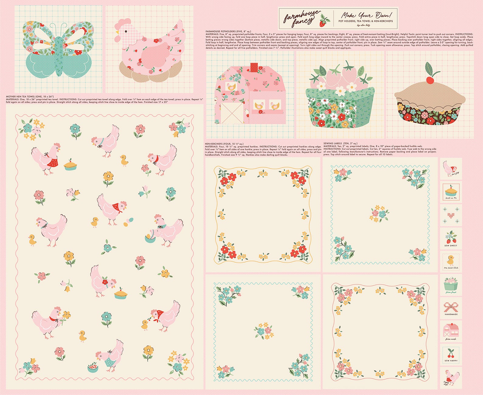 Fabric Poppie Cotton Farmhouse Fancy Tea Towel Project Panel FH25970