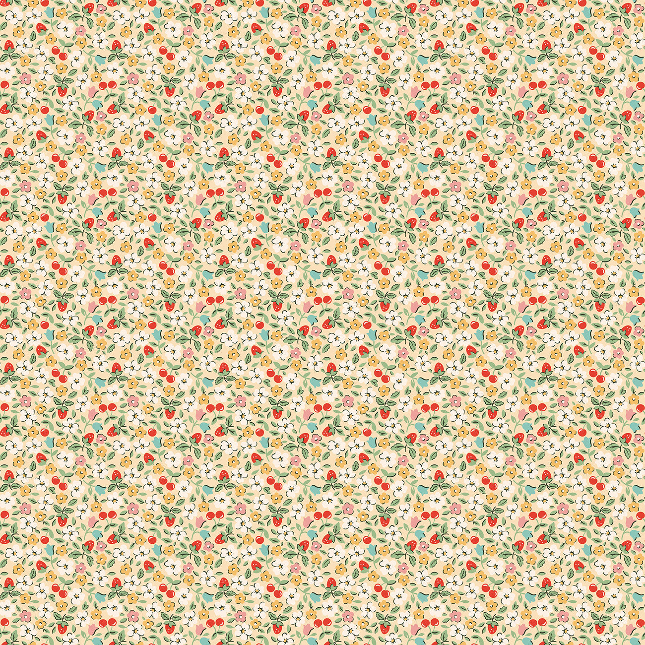 Fabric Poppie Cotton Natural Fruit Salad Farmhouse Fancy by the Quarter Yard FH25964