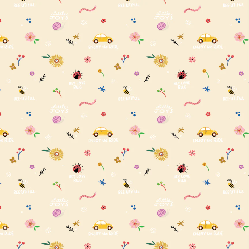 Fabric Poppie Cotton Natural Little Joys Hey Love Bug by the Quarter Yard BG25133