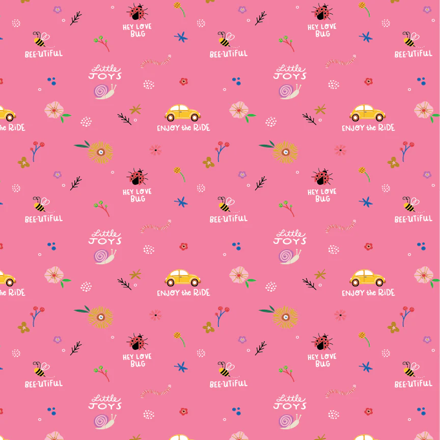 Fabric Poppie Cotton Pink Little Joys Hey Love Bug by the Quarter Yard BG25134