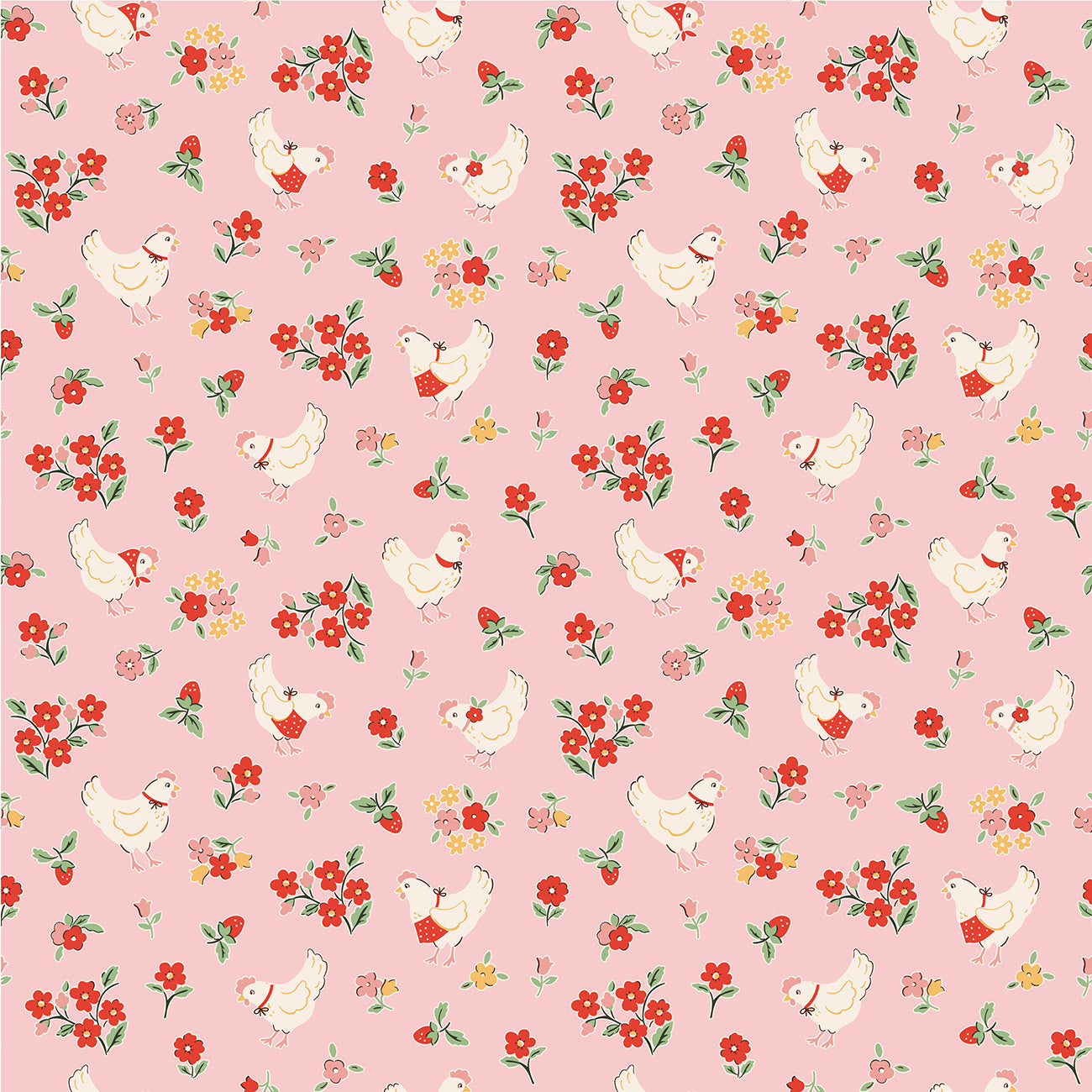 Fabric Poppie Cotton Pink Spring Chicken Farmhouse Fancy by the Quarter Yard FH25959