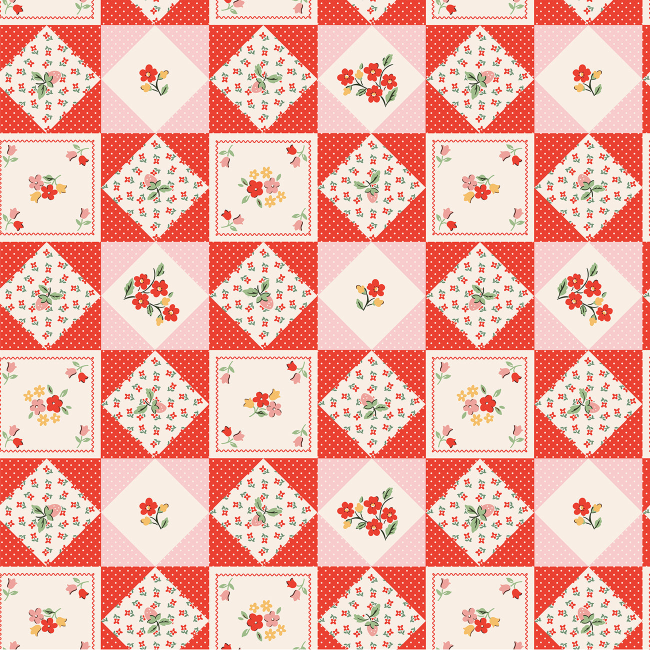 Fabric Poppie Cotton Red Farm Quilts Farmhouse Fancy by the Quarter Yard FH25962
