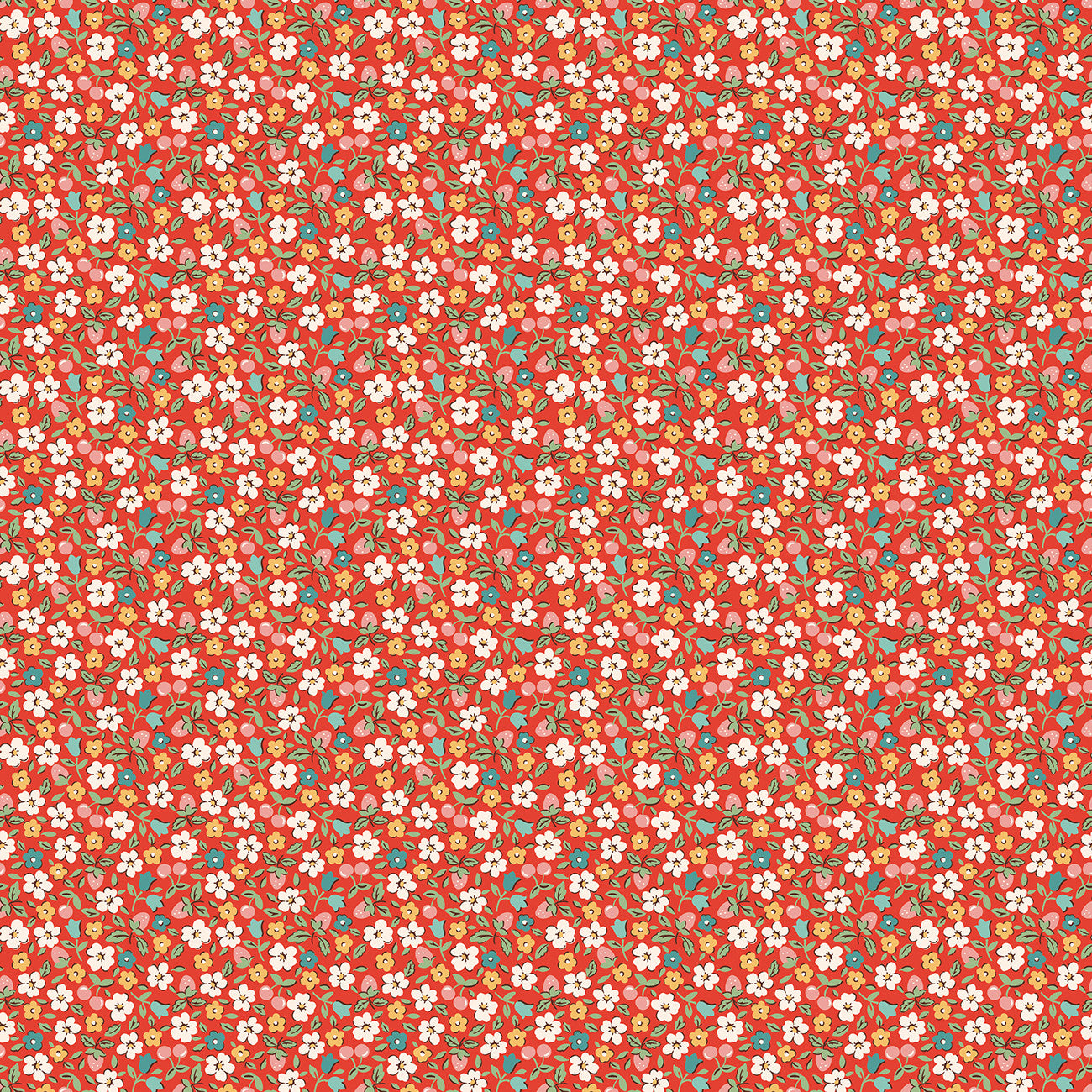 Fabric Poppie Cotton Red Fruit Salad Farmhouse Fancy by the Quarter Yard FH25965