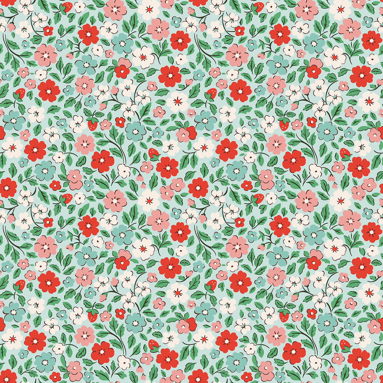 Fabric Poppie Cotton Teal Country Flowers Farmhouse Fancy by the Quarter Yard FH25952