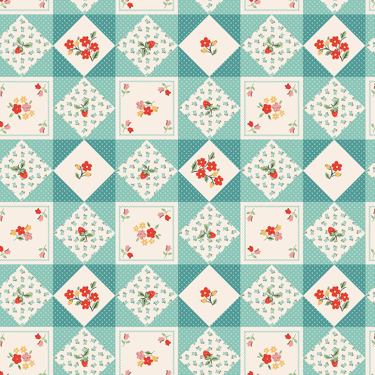 Fabric Poppie Cotton Teal Farm Quilts Farmhouse Fancy by the Quarter Yard FH25963