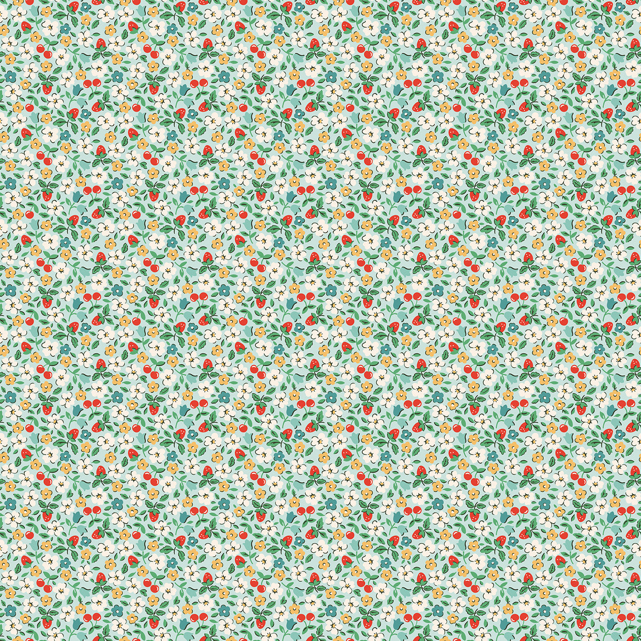 Fabric Poppie Cotton Teal Fruit Salad Farmhouse Fancy by the Quarter Yard FH25966