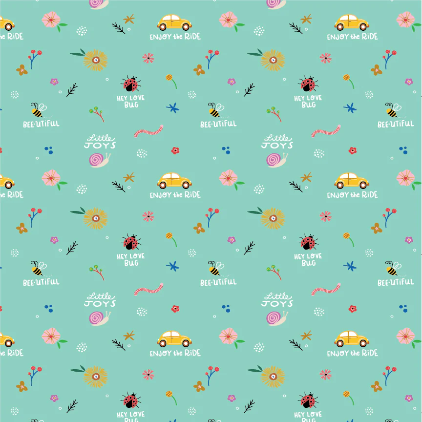 Fabric Poppie Cotton Teal Little Joys Hey Love Bug by the Quarter Yard BG25135