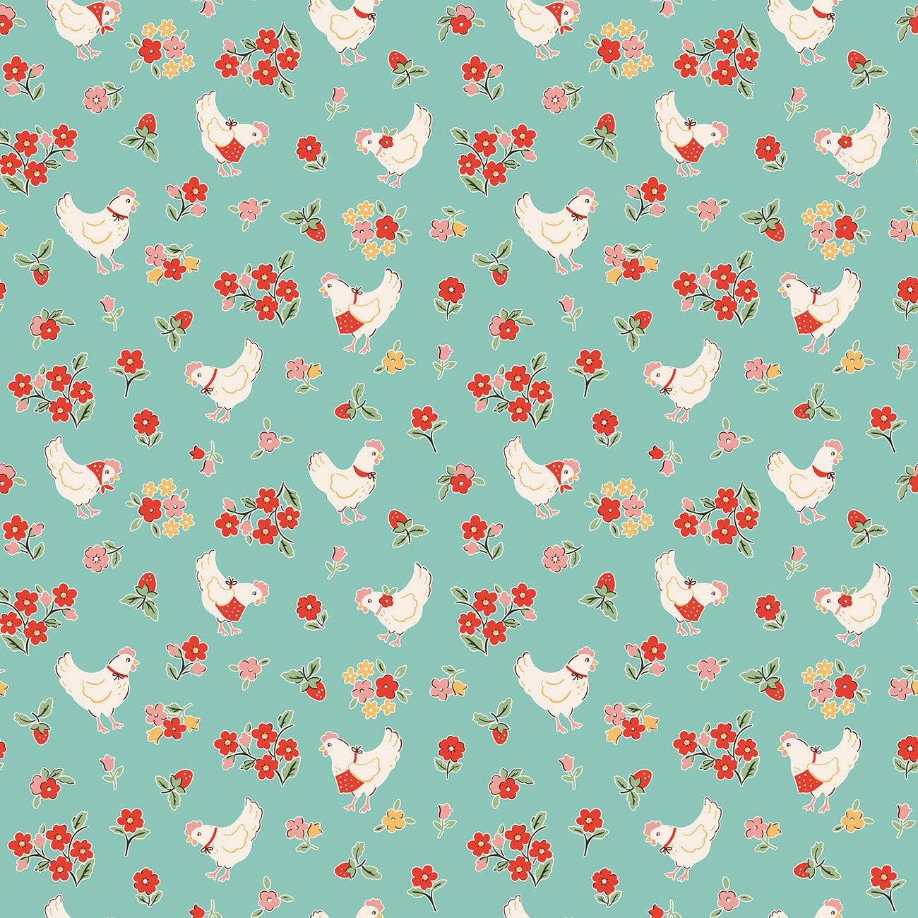 Fabric Poppie Cotton Teal Spring Chicken Farmhouse Fancy by the Quarter Yard FH25960