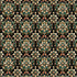 A seamless vintage-style floral pattern featuring ornate flowers and leaves in teal, gold, and coral on a black background.